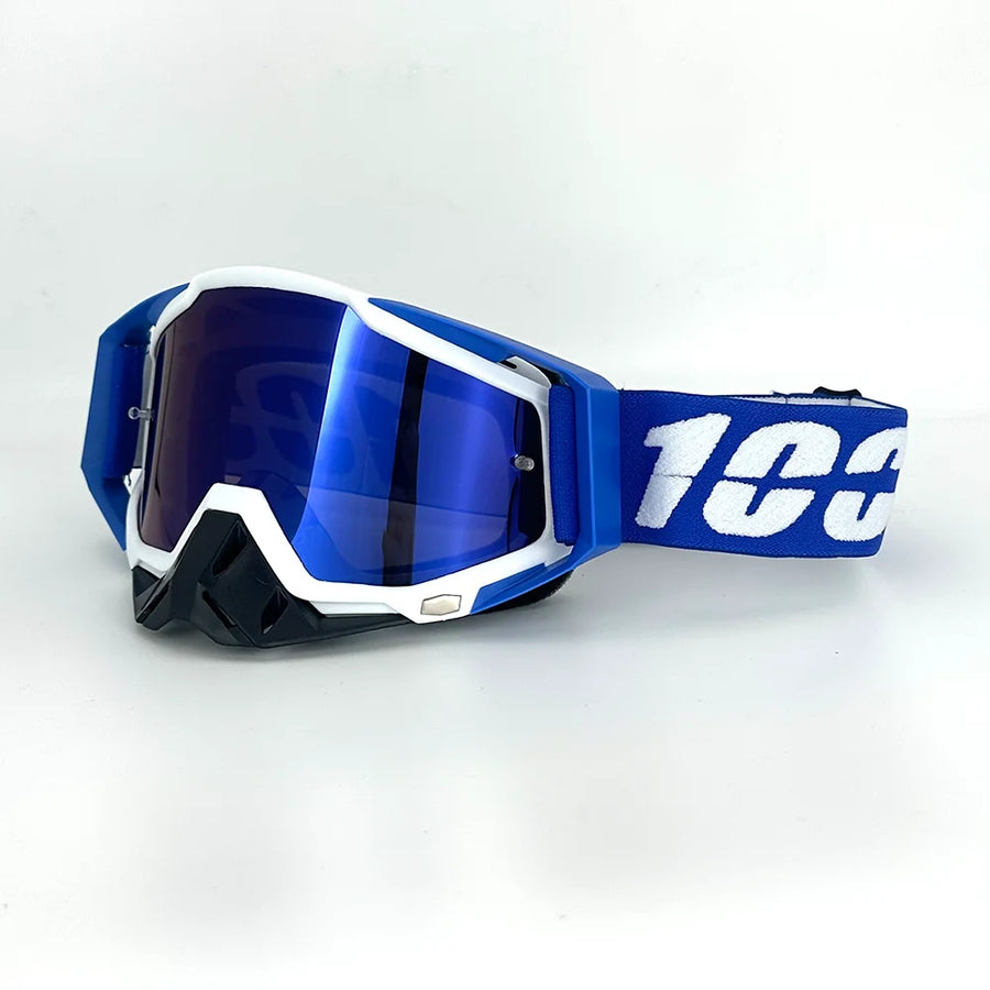Masque MX — Blanc / bleu / verre miroir bleu
