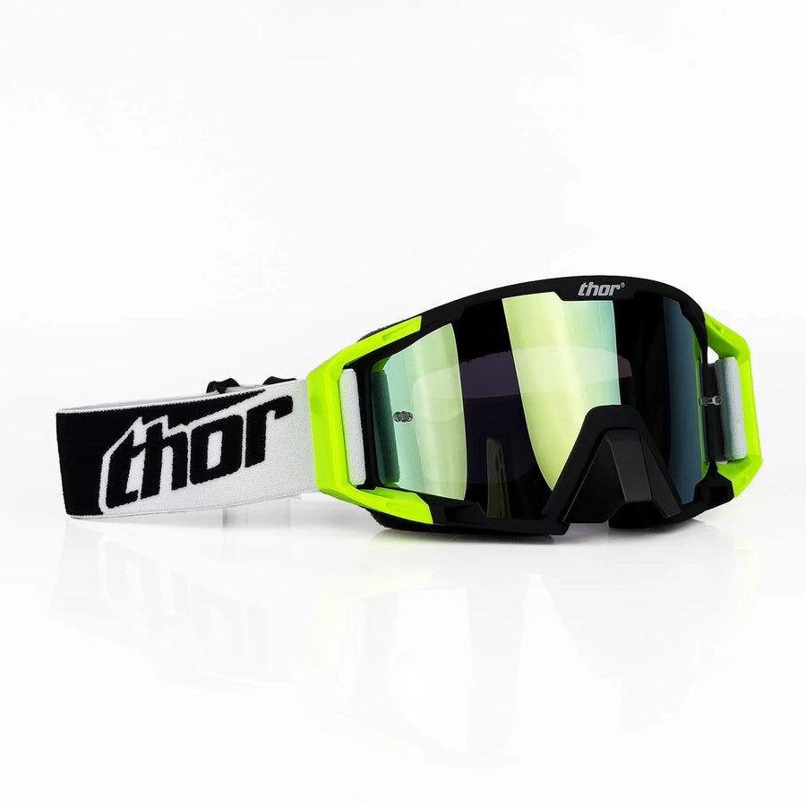 Masque MX Enduro — Noir / jaune fluo / verre miroir doré