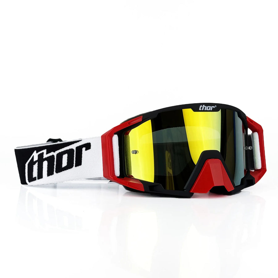 Masque MX Enduro — Noir / rouge / verre miroir doré-rouge