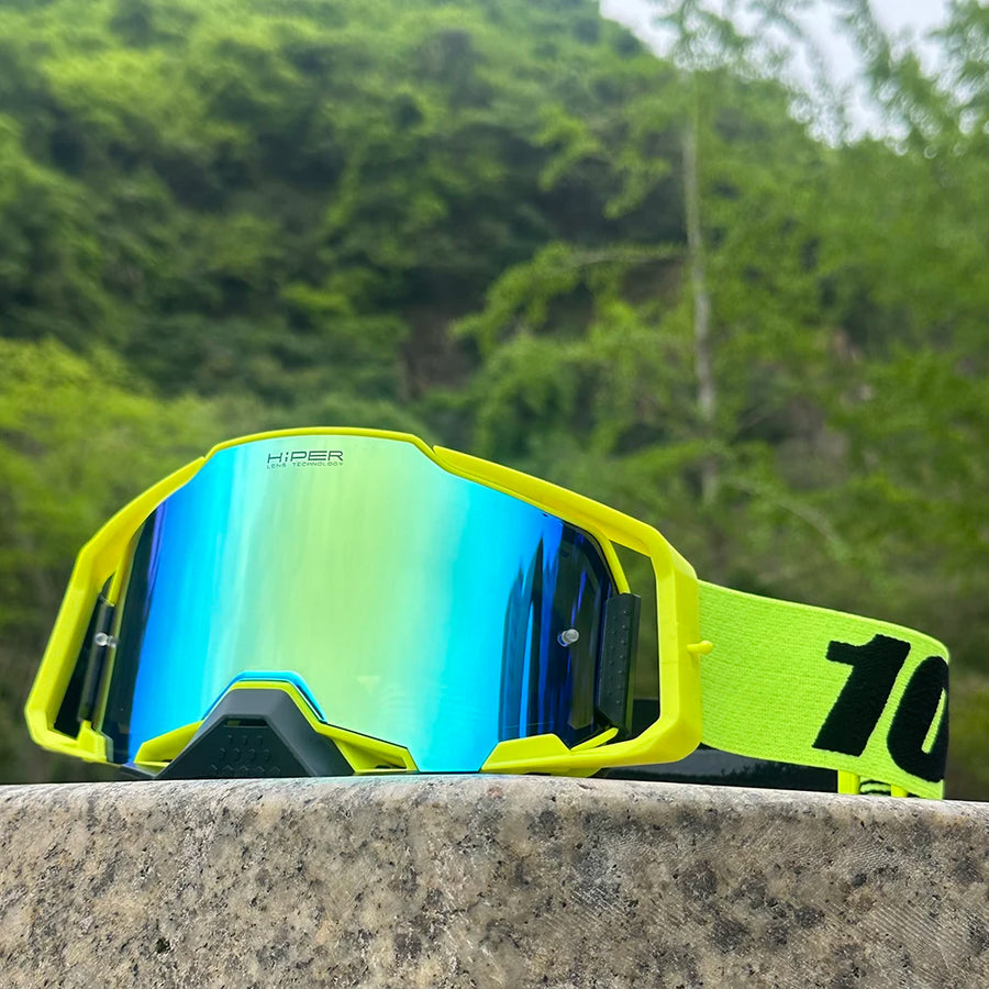 Masque MX Pro — Jaune fluo / verre miroir doré