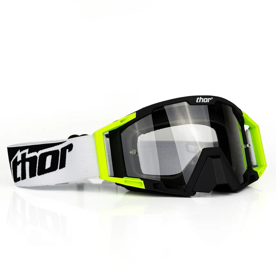 Masque MX Enduro — Blanc / jaune fluo / verre transparent