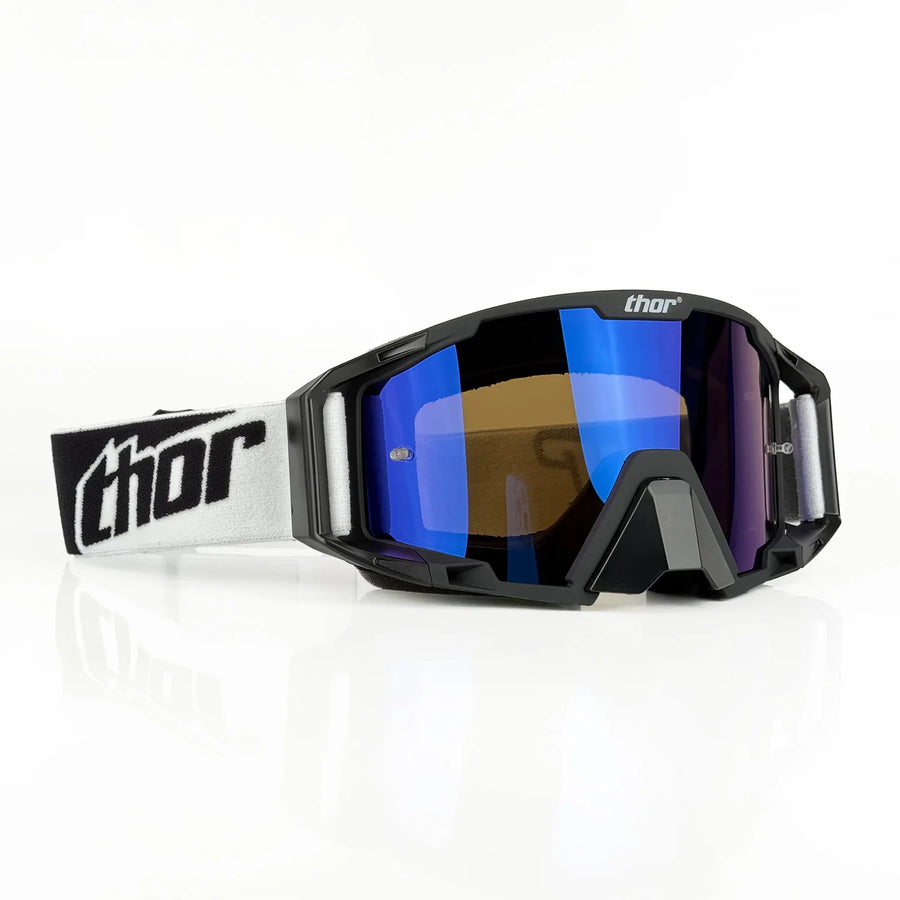 Masque MX Enduro — Noir / verre miroir bleu