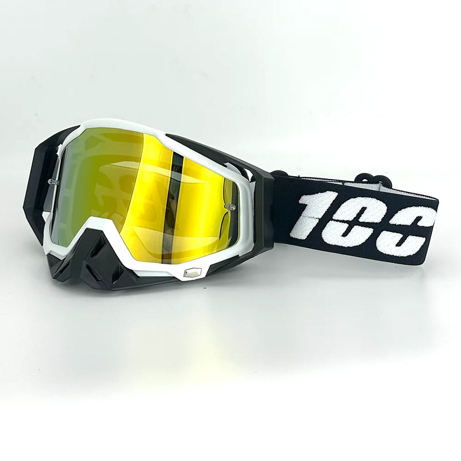 Pack Masque + Gants — Noir / blanc / verre miroir doré