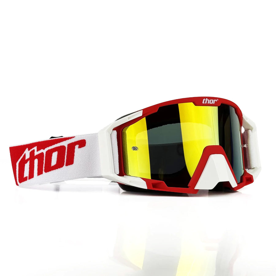 Masque MX Enduro — Blanc / rouge / verre miroir doré-rouge