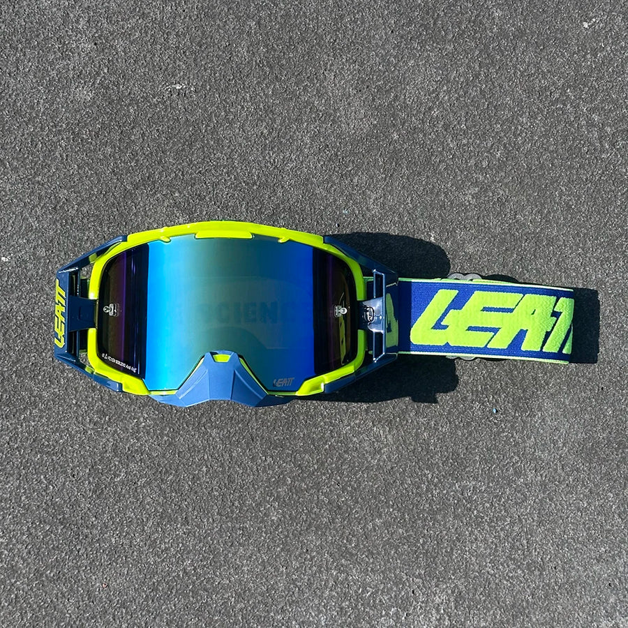 Masque MX Vision — Bleu / jaune fluo / verre miroir bleu