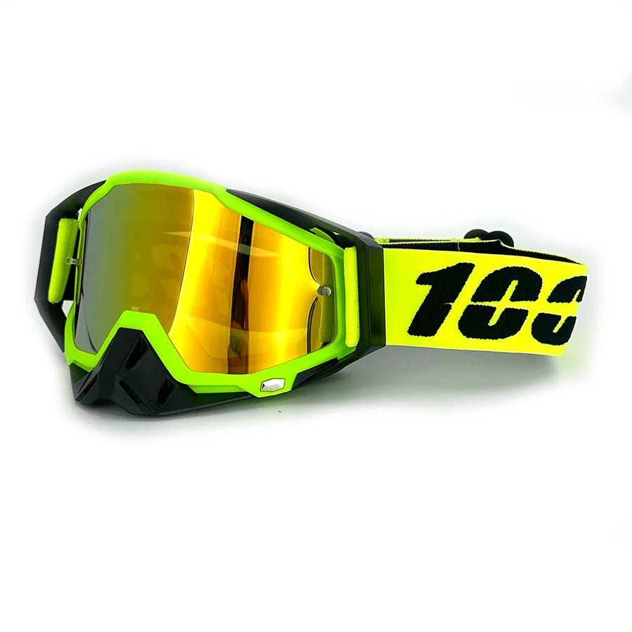 Pack Masque + Gants — Jaune fluo / noir / verre miroir rouge