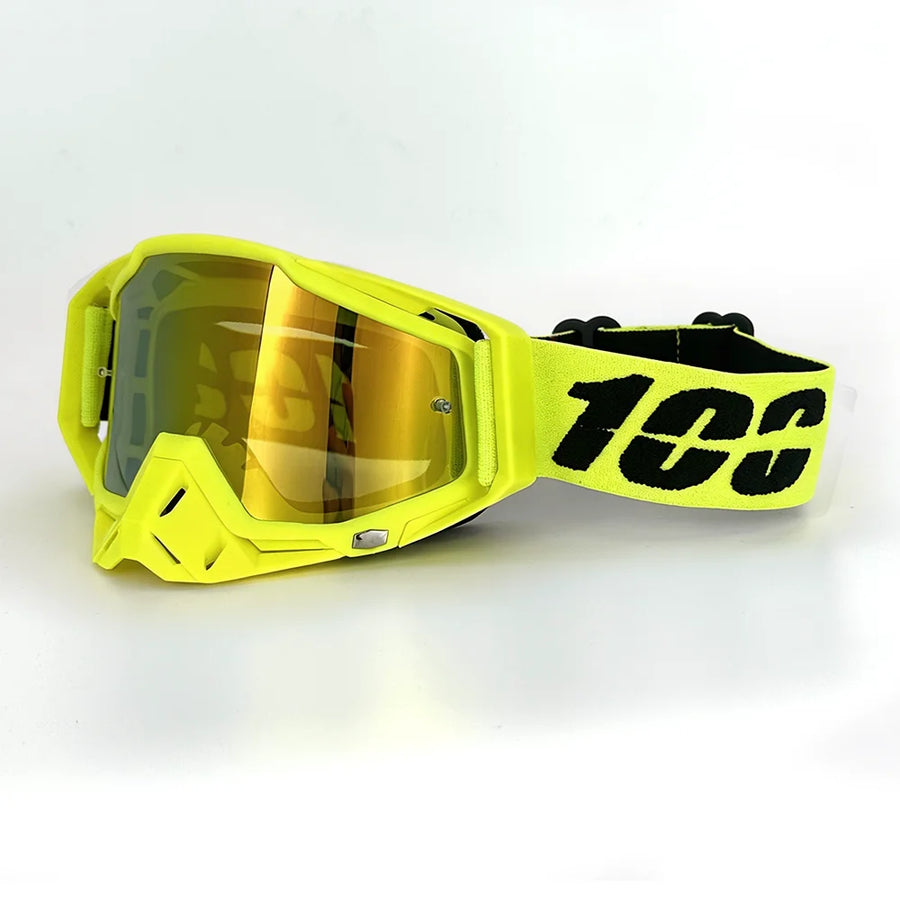Pack Masque + Gants — Jaune fluo / verre miroir doré