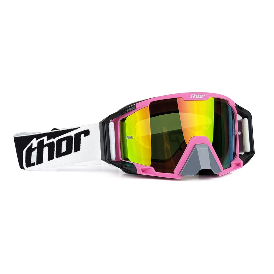 Masque MX Enduro — Noir / rose / verre miroir rose-doré