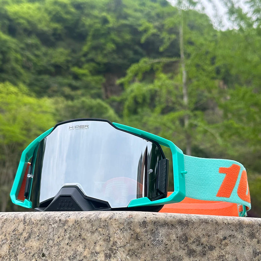Masque MX Pro — Turquoise / orange / verre miroir argent